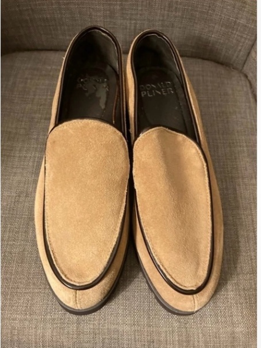 Donald J. Pliner Men's Suede Loafers in Tan with Dark Trim